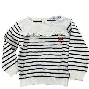 Jacadi Paris Baby Striped Ruffle Sweater With Red Embroidery 18M Damaged